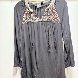 Anthropologie One September Blouse Women's Small Gray Tasseled Embroidered *flaw